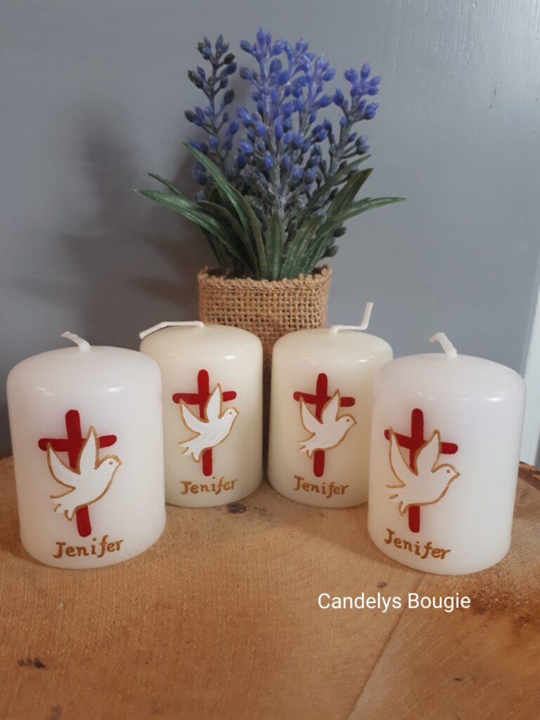 Confirmation, Croix et colombe (bougie de table)