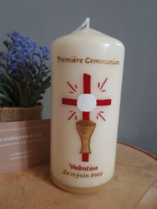 Hostie et Calice Bougie peinte – Idée cadeau personnalisé| Candelys cierge Communion