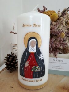 Sainte Fleur Bougie peinte – Idée cadeau personnalisé| Candelys cierge baptême